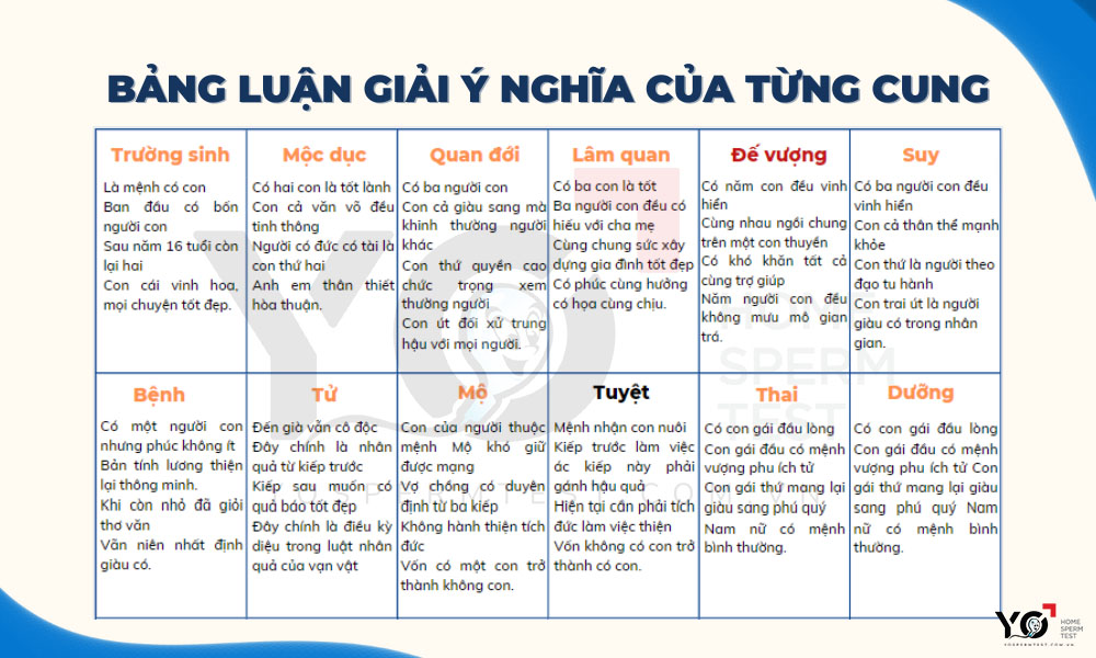 Ý nghĩa các cung theo vòng tràng sinh
