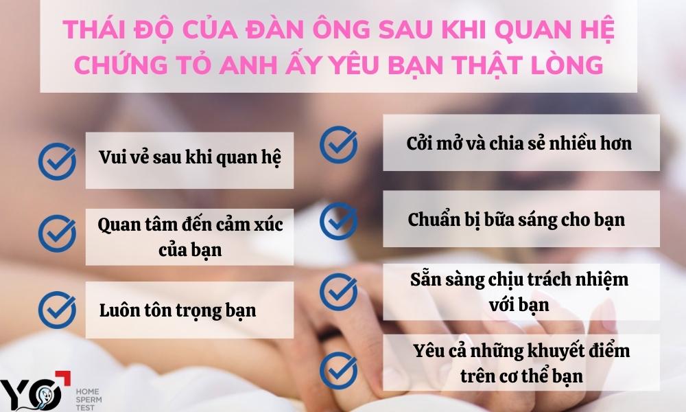 Thái độ của đàn ông sau khi quan hệ chứng tỏ anh ấy yêu bạn thật lòng
